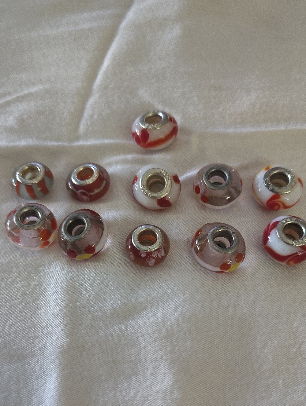 Red and White Glass Bead Charm Set Of 11- Women Jewelry